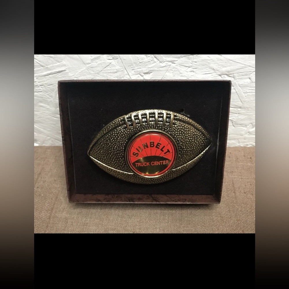 Vintage Sunbelt Truck Center Football Belt Buckle Made in USA with Box Rare
